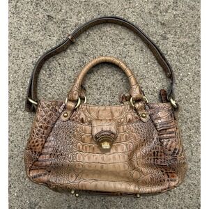 Vintage Brahmin Mini Elisa Toasted Almond Tan Leather Satchel‎ Handbag w Strap